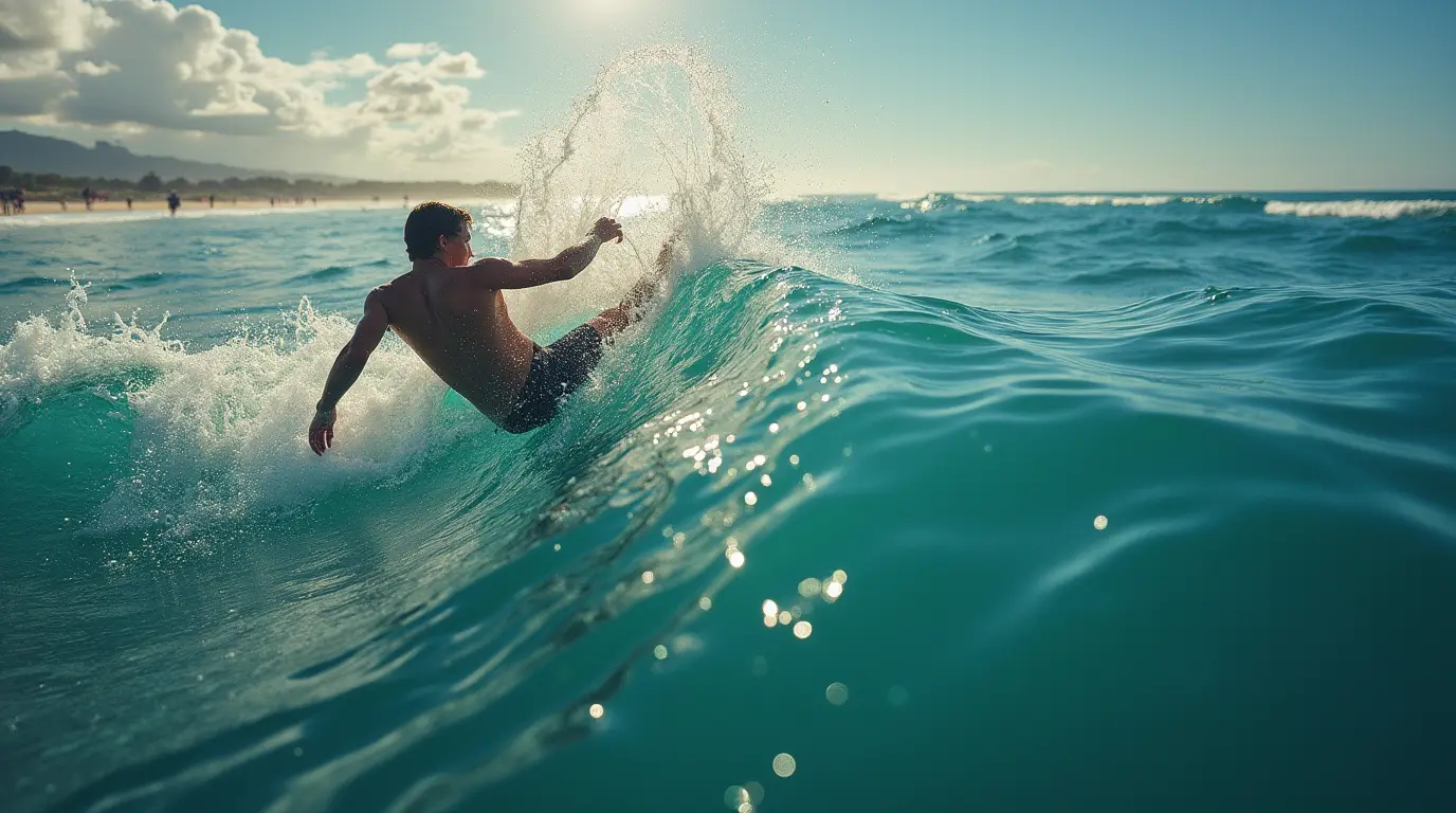 Persona nadando en mar abierto, dominio y resiliencia emocional
